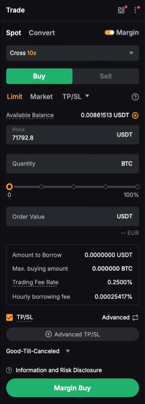 Setting a stop-loss and take-profit order in the Bybit trading interface